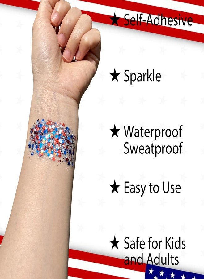 Mysense Patriotic USA Flag Face Hair Glitter for Independence Day Memorial Day Veterans Day, 4th of July Outfits and Accessories for Women Kids, 08# Red White and Blue Glitter Stick, 0.56oz - Image 3